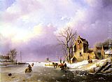 Jan Jacob Coenraad Spohler Winter Landscape with Figures on a Frozen River painting
